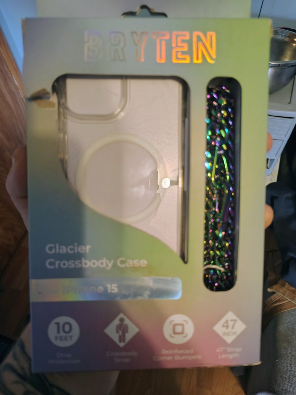 Glacier Crossbody Case for iPhone 15 – Iridescent/Black